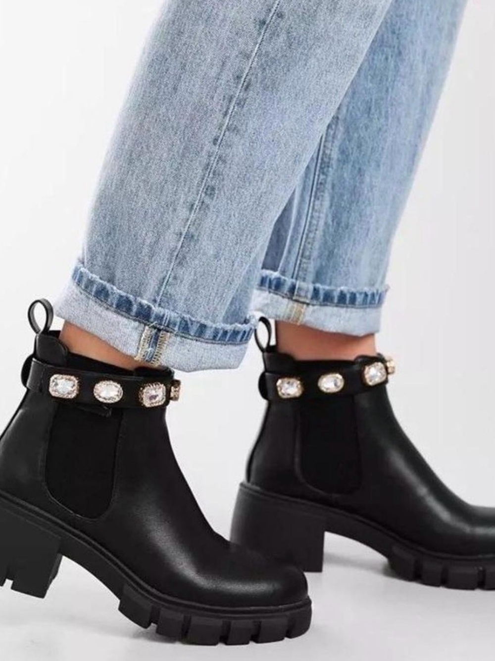 Steve Madden Black Chelsea Ankle Boots with Jewel Strap